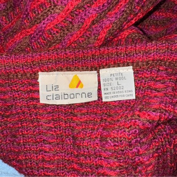 Liz Claiborne Vintage 100% Wool Cable Knit Cardigan, Petite L, Bold Retro - Picture 12 of 13
